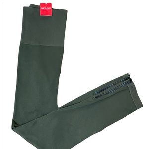 Spanx Womens Army Green Side Zip Seamless Full Length Leggings Size XL NWT